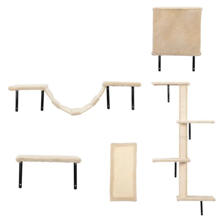 5 Pcs Wall Mounted Cat Climber Set Floating Cat Shelves And Perches Cat Activity Tree With Scratching Posts Modern Cat Furniture