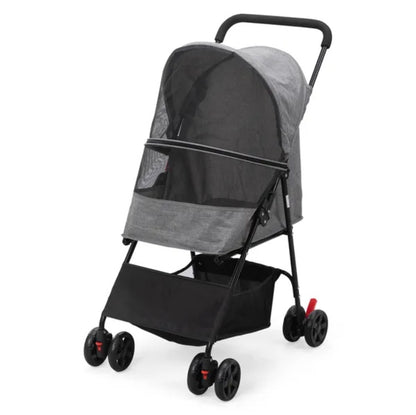 Foldable Pet Stroller, Small Dog Cat Stroller With Storage Basket For Small Puppies, Gray And Black