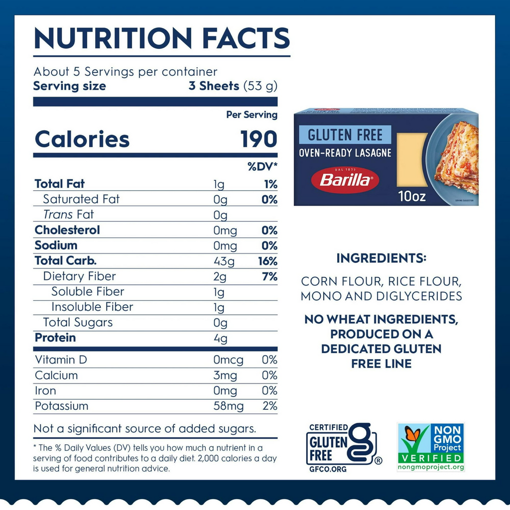 Barilla Gluten Free Oven Ready Lasagna Pasta, 10 oz