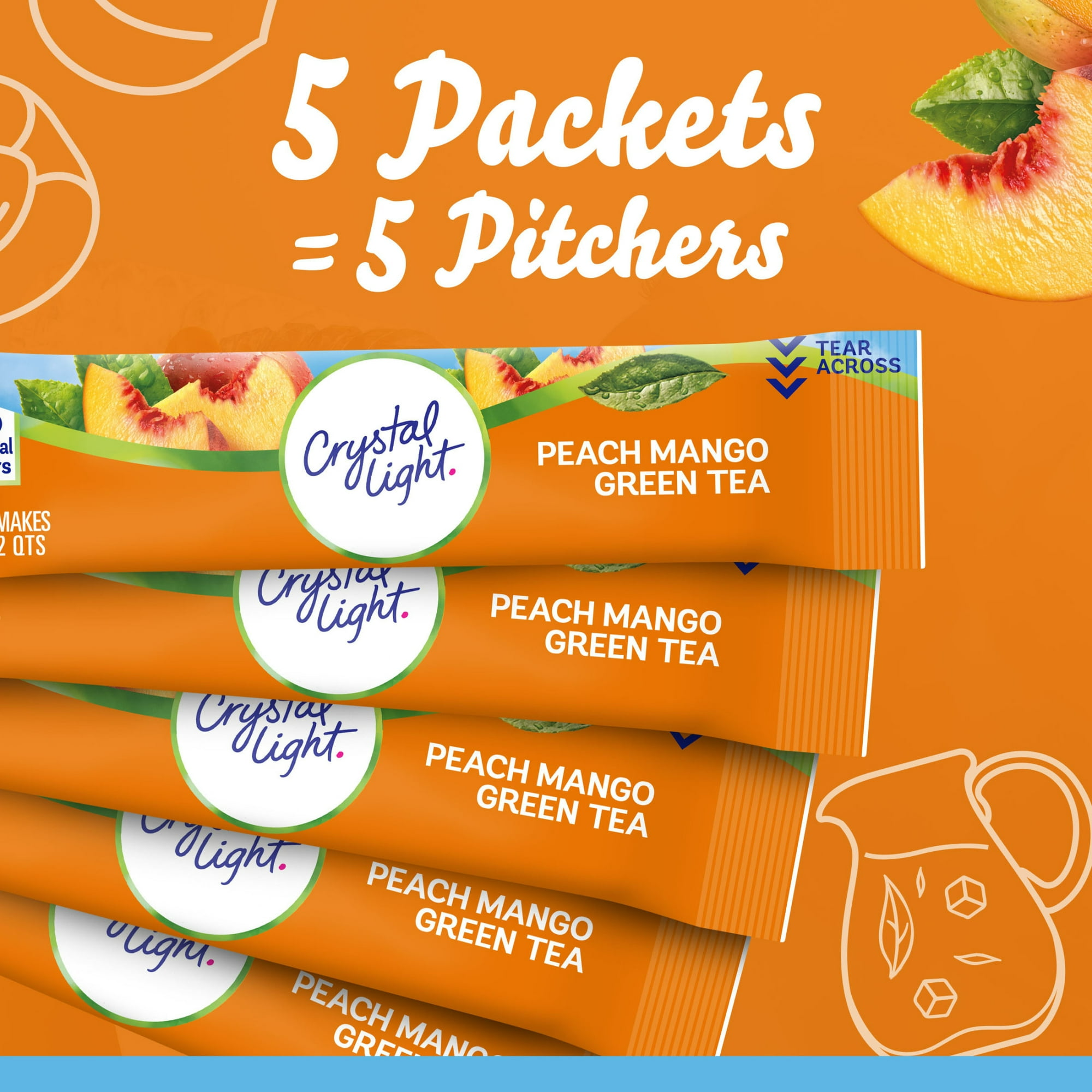 Crystal Light Peach Mango Green Tea Sugar Free Drink Mix, 5 Ct Pitcher Packets