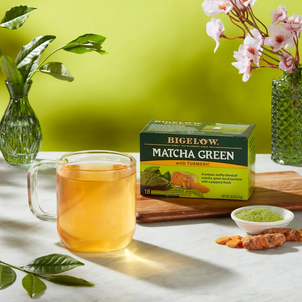 Bigelow Matcha Green Tea with Turmeric, Green Tea Bags, Antioxidant Energy Boost Tea Bags,18 Count