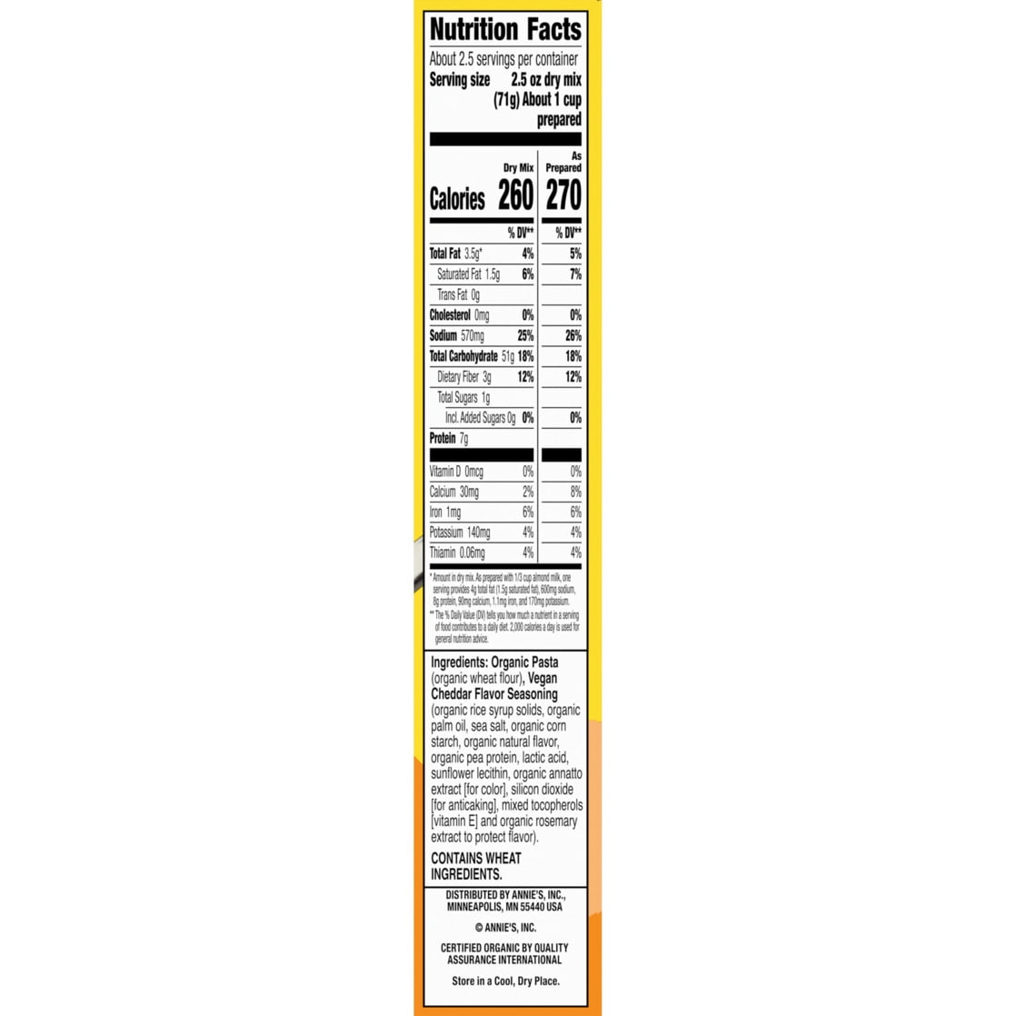 Annie's Vegan Mac and Cheddar Flavor Pasta and Sauce, Organic, Plant Based, 6 oz