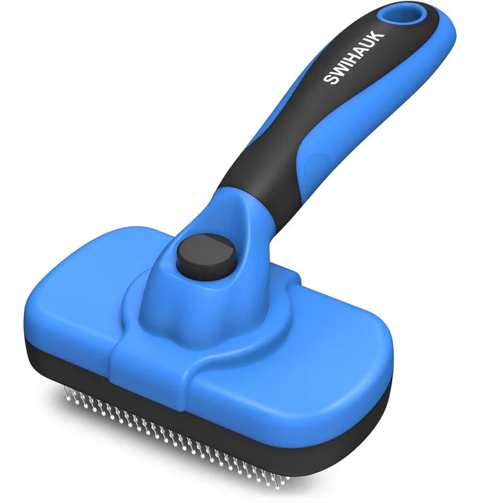 Swihauk Self Cleaning Slicker Brush – Gentle Deshedding Grooming Tool for Dogs & Cats – Blue