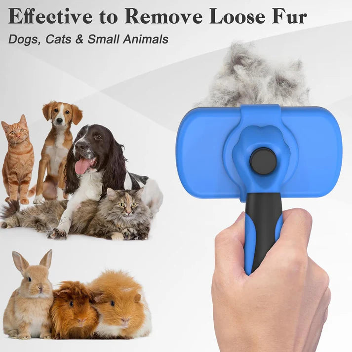 Swihauk Self Cleaning Slicker Brush – Gentle Deshedding Grooming Tool for Dogs & Cats – Blue