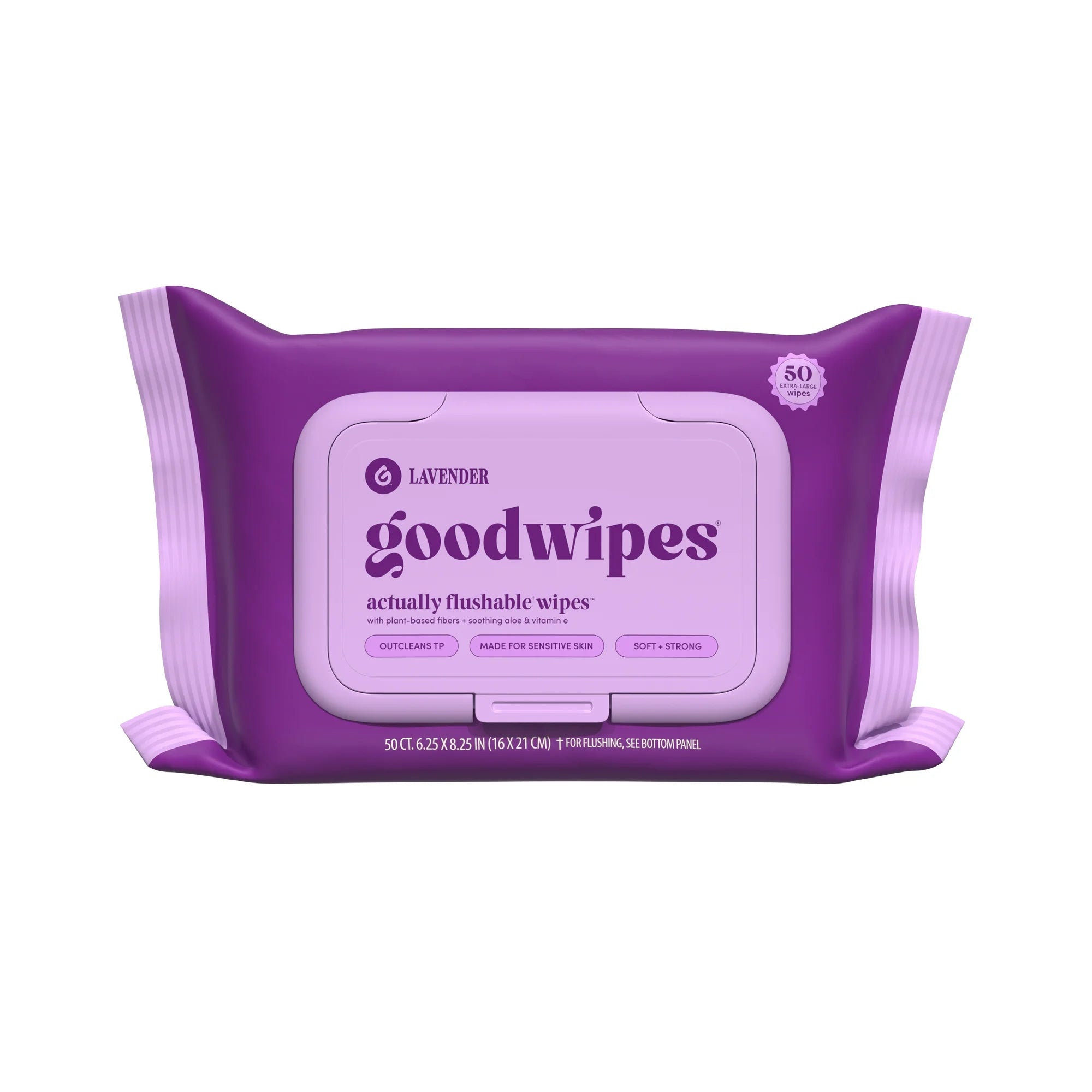 Goodwipes Flushable Butt Wipes, Plant Based Lavender Scented, 1pack, 50 Personal hygiene Total Wipes