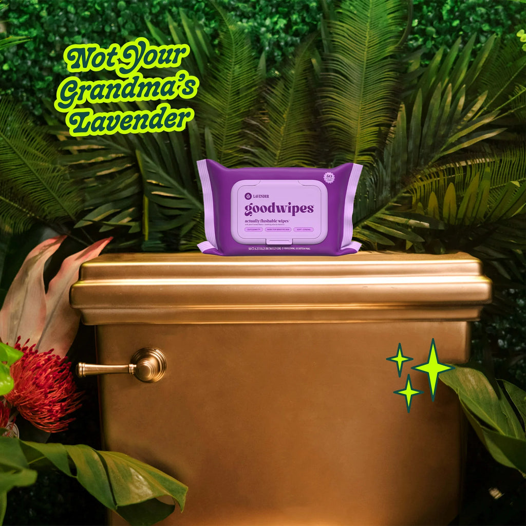 Goodwipes Flushable Butt Wipes, Plant Based Lavender Scented, 1pack, 50 Personal hygiene Total Wipes