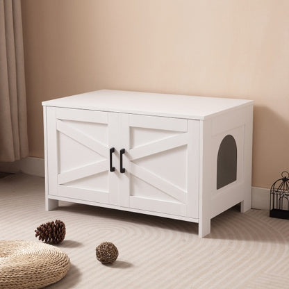 Cat Litter Box Enclosure, Litter Box Furniture Hidden With Barn Door, Wooden Cat Washroom Furniture, Cat House, End Table, Fit Most Of Litter Box