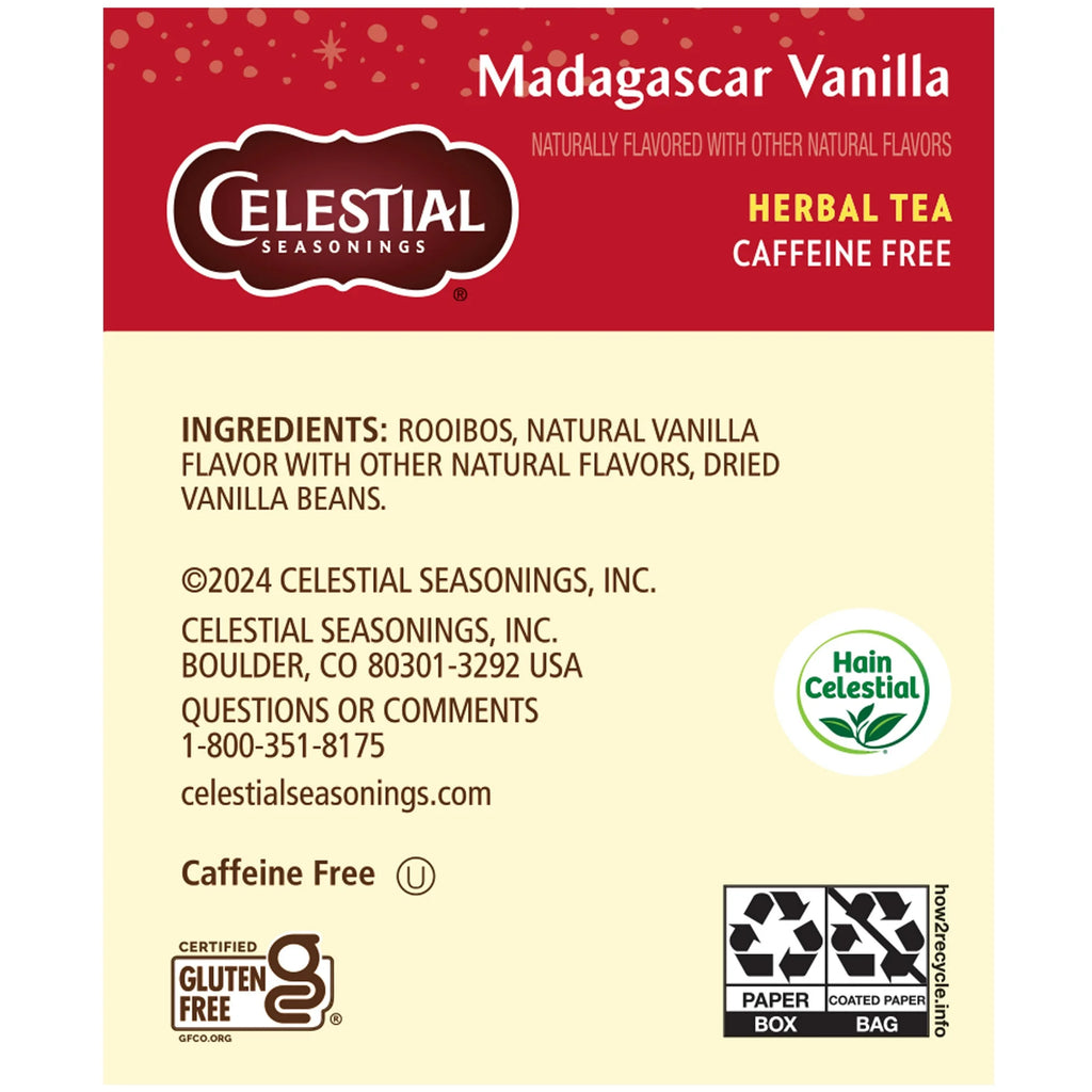 Celestial Seasonings Madagascar Vanilla Caffeine-Free Rooibos Herbal Tea Bags, 20 Count