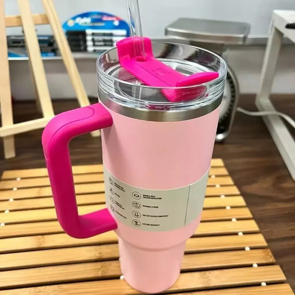 Flamingo Pink 40oz Insulated Tumbler Cup – Flow Lid with Straw & Box (USA)