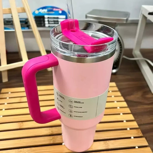 Flamingo Pink 40oz Insulated Tumbler Cup – Flow Lid with Straw & Box (USA)