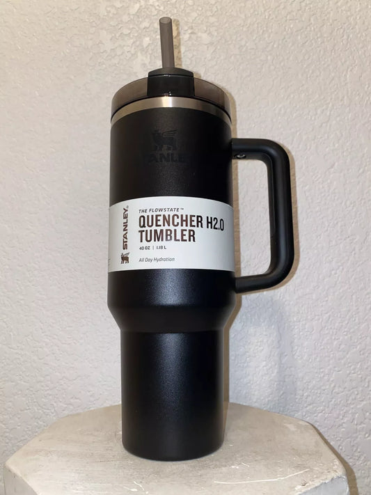 40oz Black Insulated Tumbler Cup – Flow Lid with Straw & Box (USA)